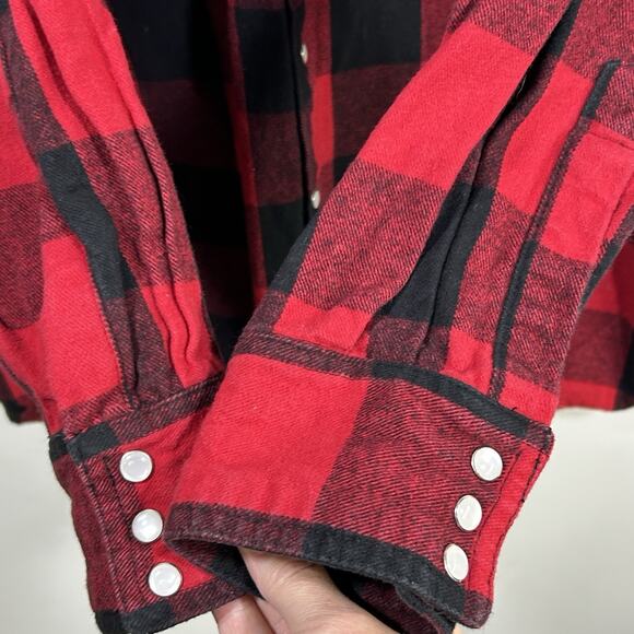 Five Brothers Flannel Shirt Pearl Snap Mens XL Tall Red Black Buffalo Plaid - Picture 3 of 7